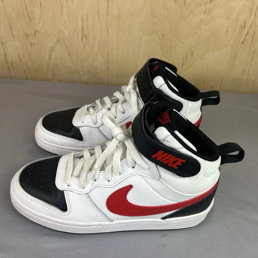 Nike Court Borough Mid 2 Youth 6Y White Red Black Mid-Top Sneakers CD7782-110